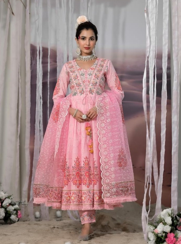 Pink Cotton Shifley Anarkali Set