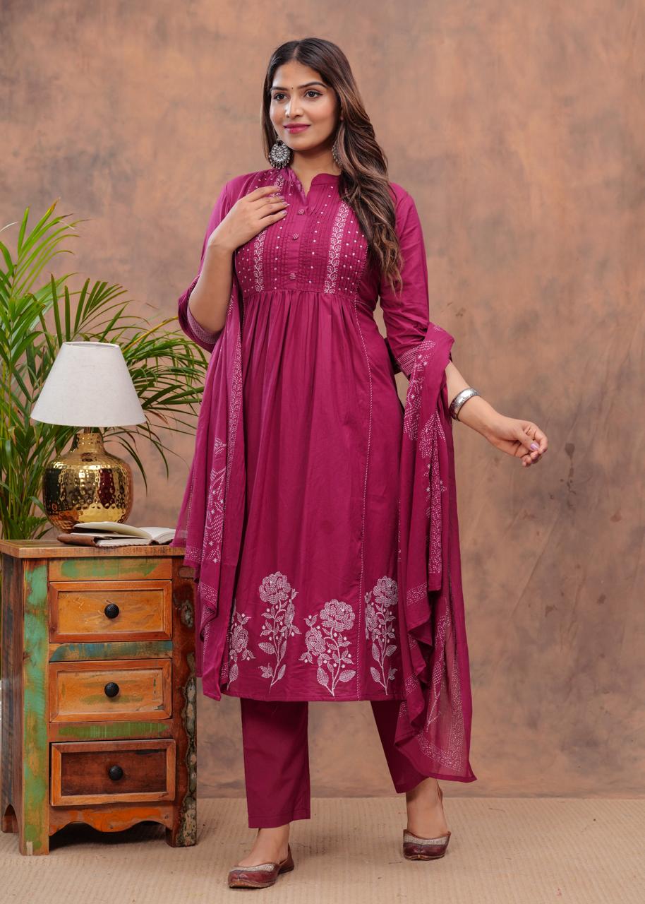 Women Maroon Printed Straight Kurta Suit Set