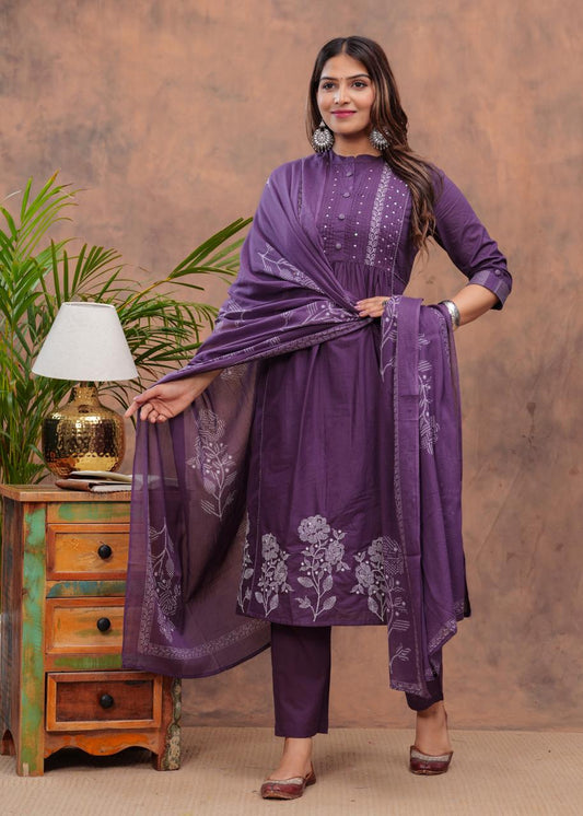 Women Navy blue Printed Straight Kurta Suit Set