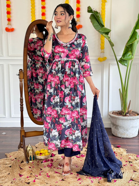 Floral print kurta pant dupatta set