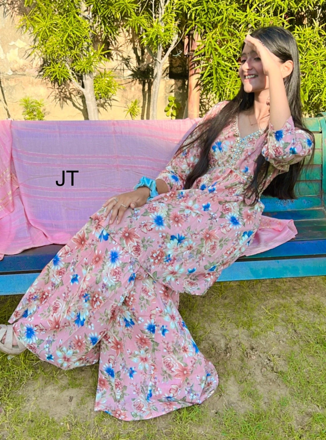 Floral Sharara with Handwork and Weaved Dupatta