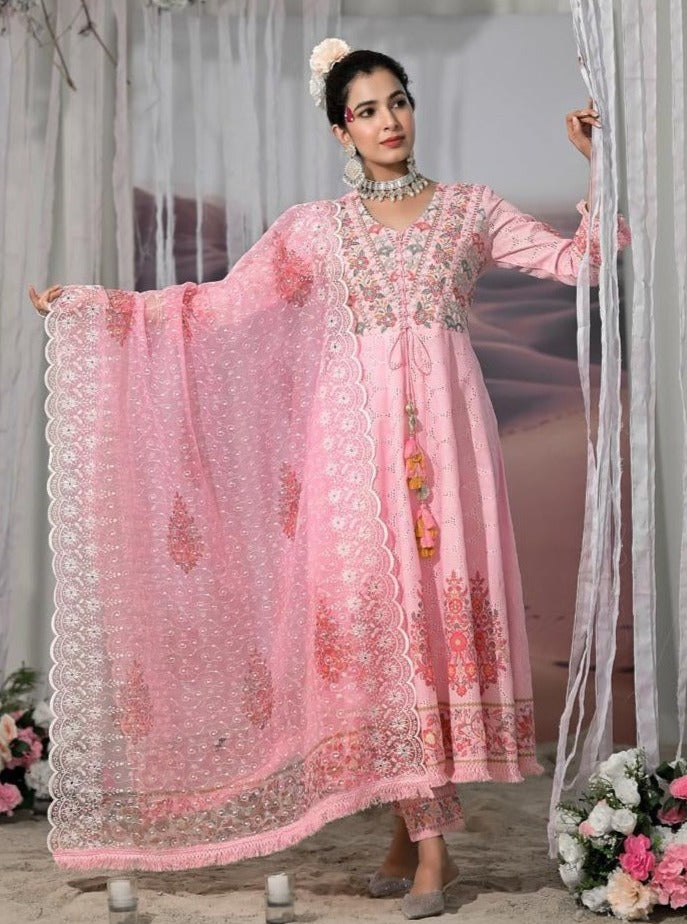 Pink Cotton Shifley Anarkali Set