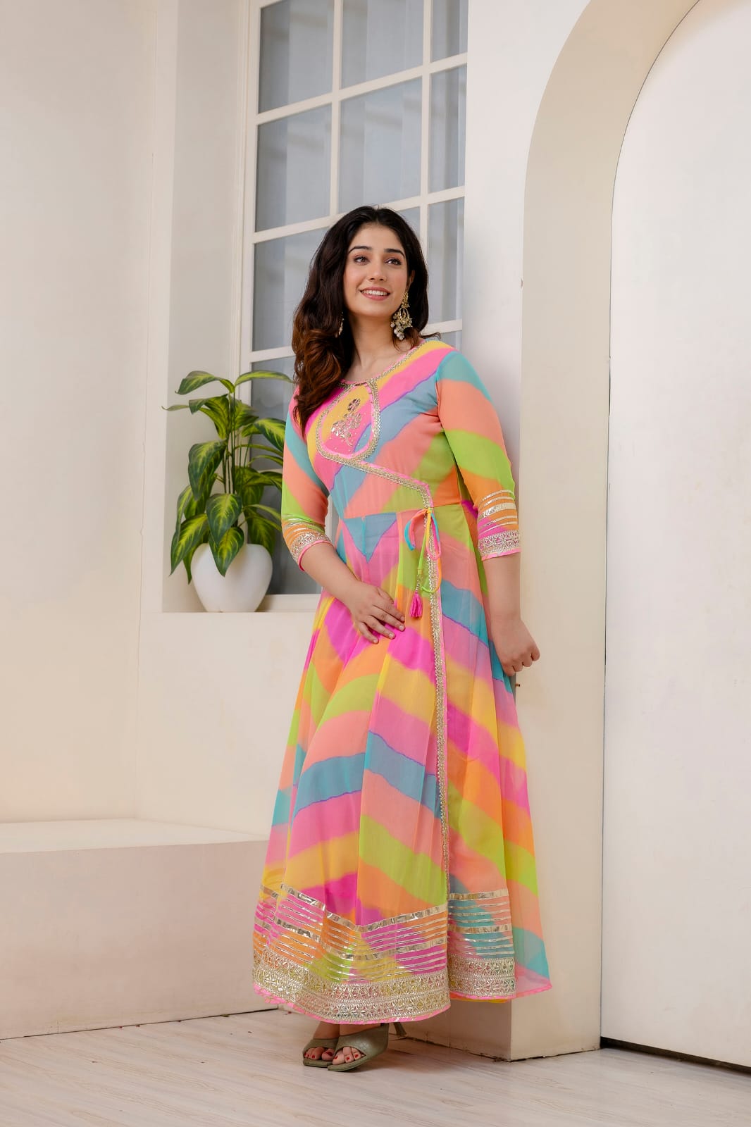 Georgette lehriya angrakha gown