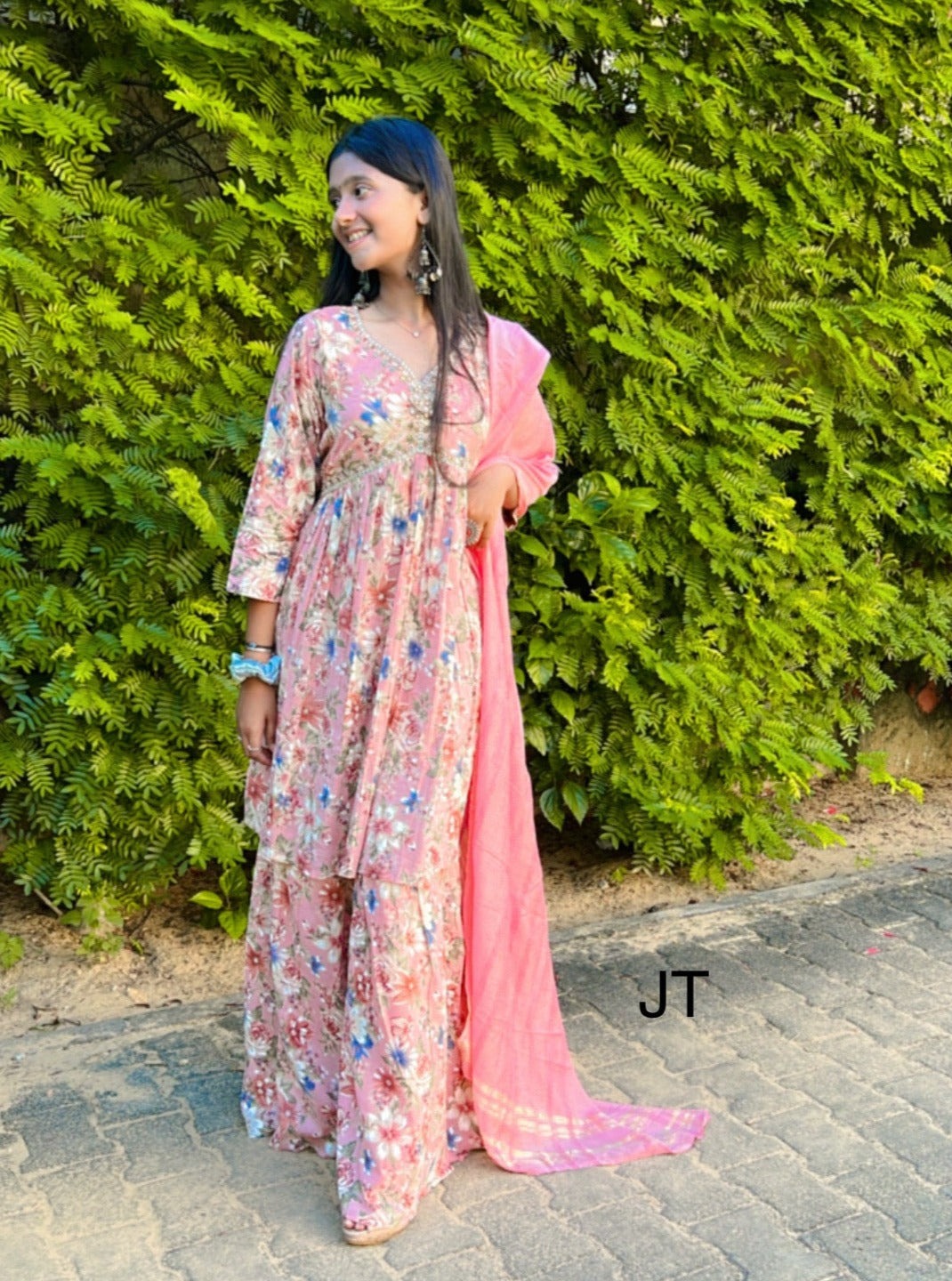 Floral Sharara with Handwork and Weaved Dupatta