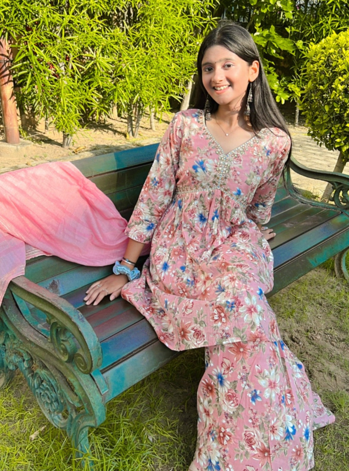 Floral Sharara with Handwork and Weaved Dupatta