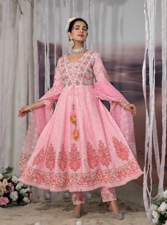 Pink Cotton Shifley Anarkali Set