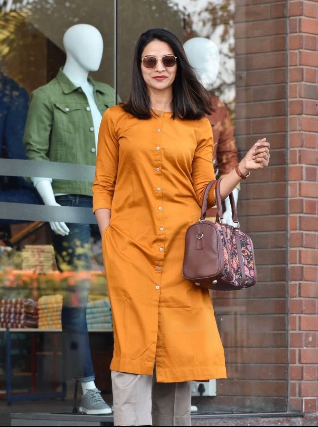 Orange Kesariya Jam Cotton Kurta Set