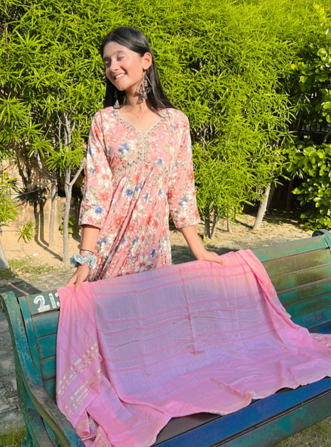 Floral Sharara with Handwork and Weaved Dupatta