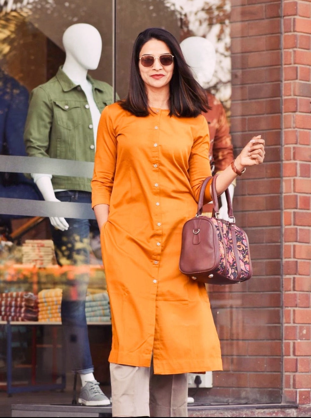 Orange Kesariya Jam Cotton Kurta Set