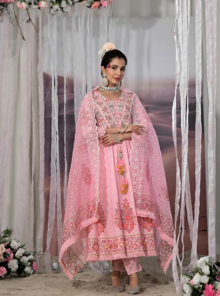 Pink Cotton Shifley Anarkali Set