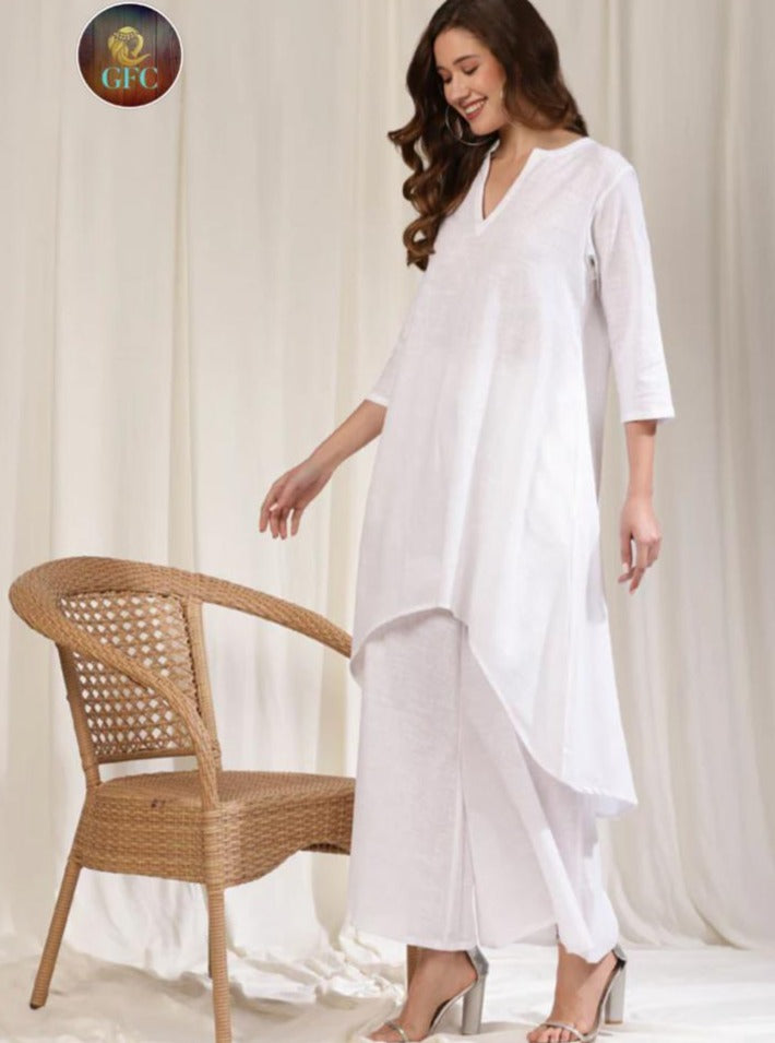 Monochrome Kurta Set with Flared Palazzo