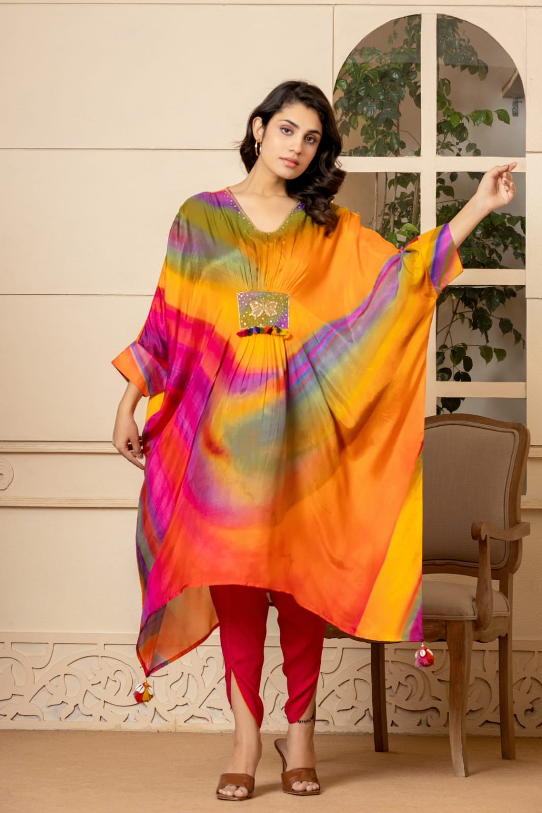 Magenta Presenting Stylish Kaftan In Muslin