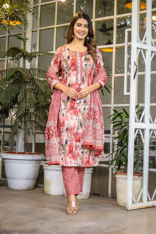 COTTON FLORAL DIGITAL PRINT STRAIGHT CUT CLASSY SUIT SET