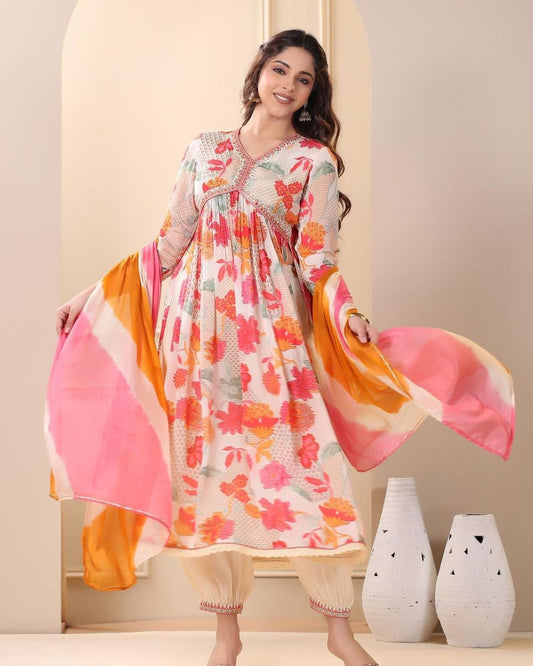 ALIYA CUT KURTI WITH AFGANI PANTS AND TAI DAI DUPTTA