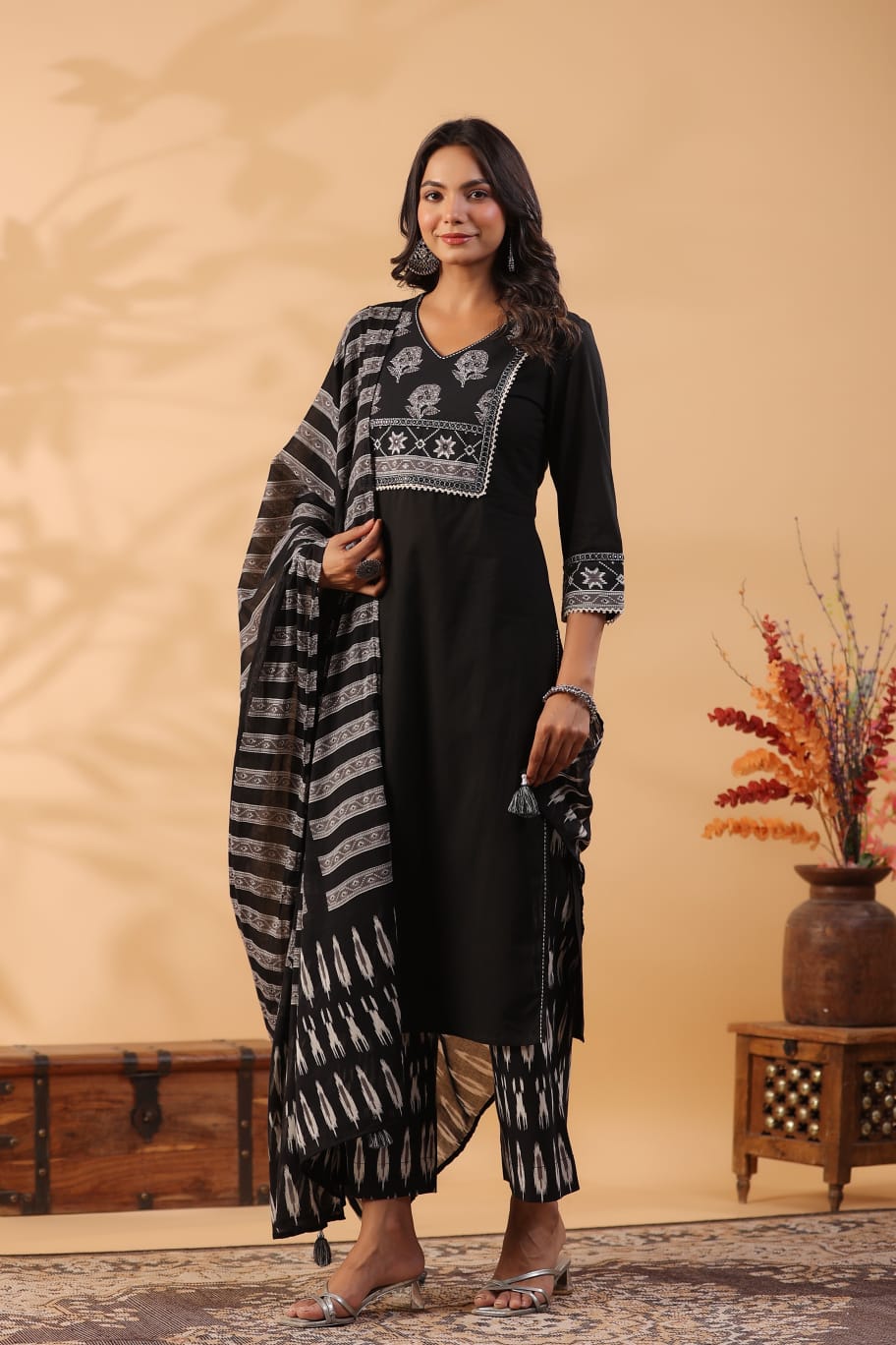 Heavy Cotton Party Wear Kurti Palazzo Set With Dupatta Set