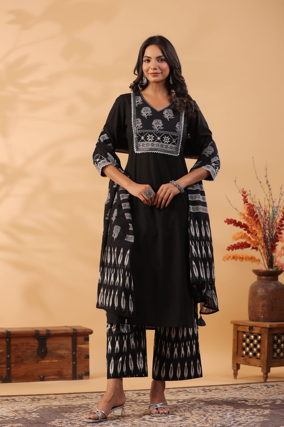 Heavy Cotton Party Wear Kurti Palazzo Set With Dupatta Set