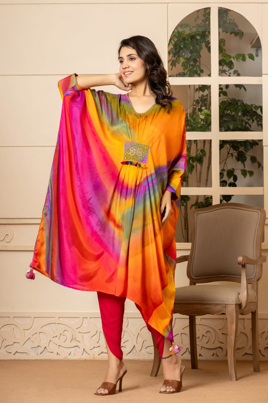 Magenta Presenting Stylish Kaftan In Muslin