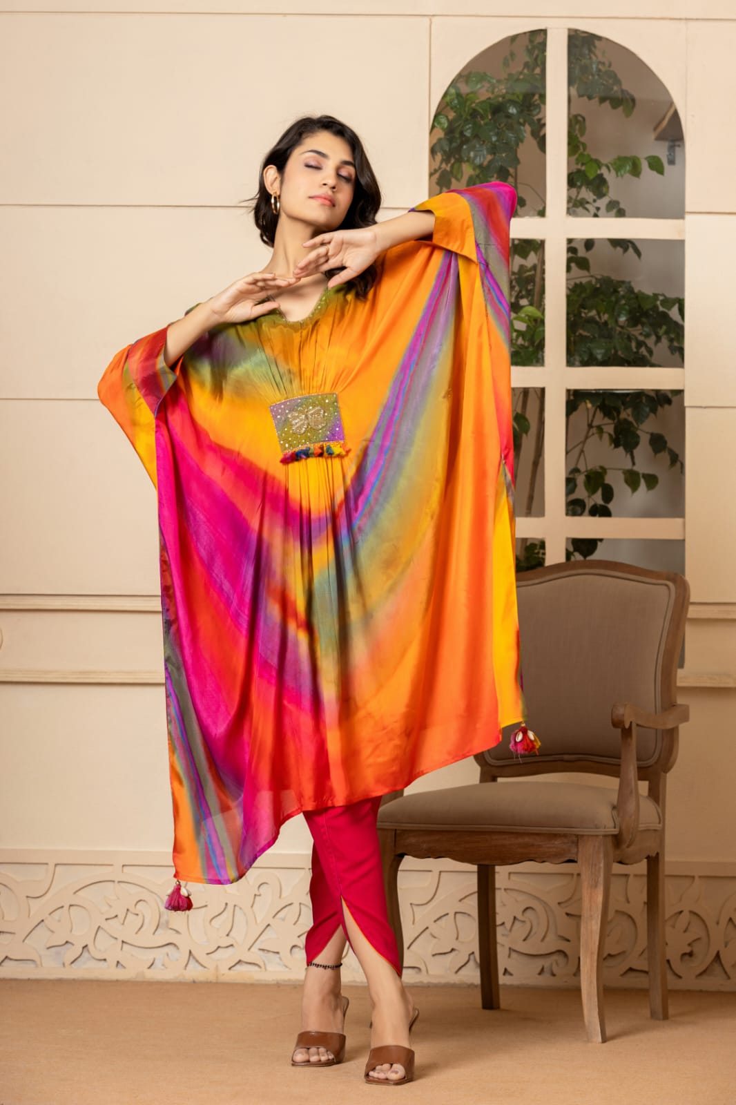 Magenta Presenting Stylish Kaftan In Muslin