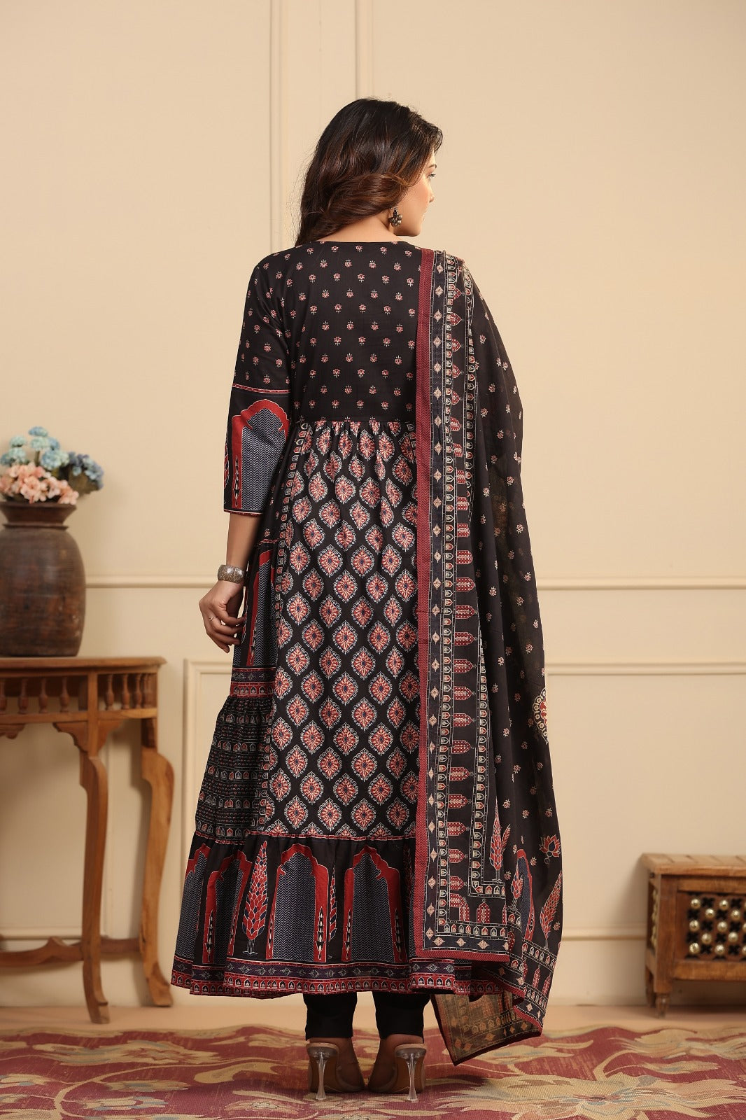 Black Printed Pure Cotton Ajraka Print 3 Pc Suit