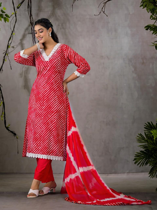 RED Lehriya 3 Pc Suit