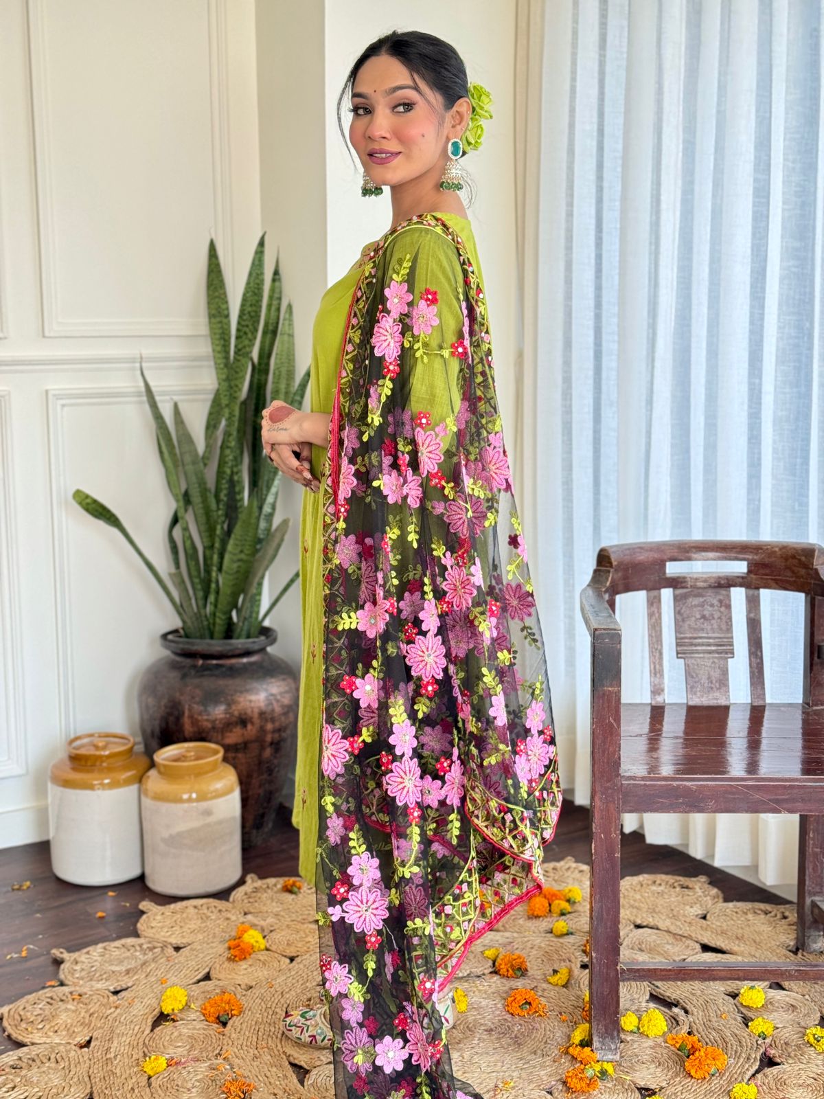 Heavy cotton Party Wear Green Suit