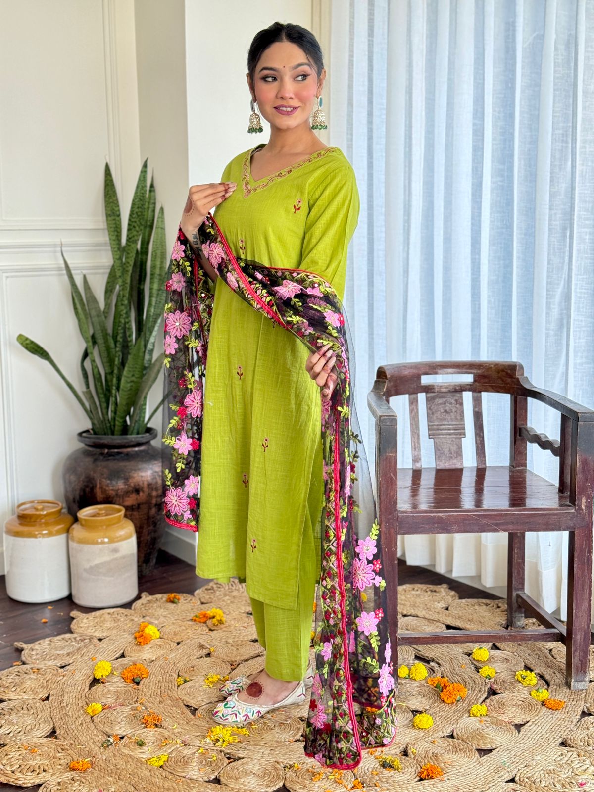 Heavy cotton Party Wear Green Suit