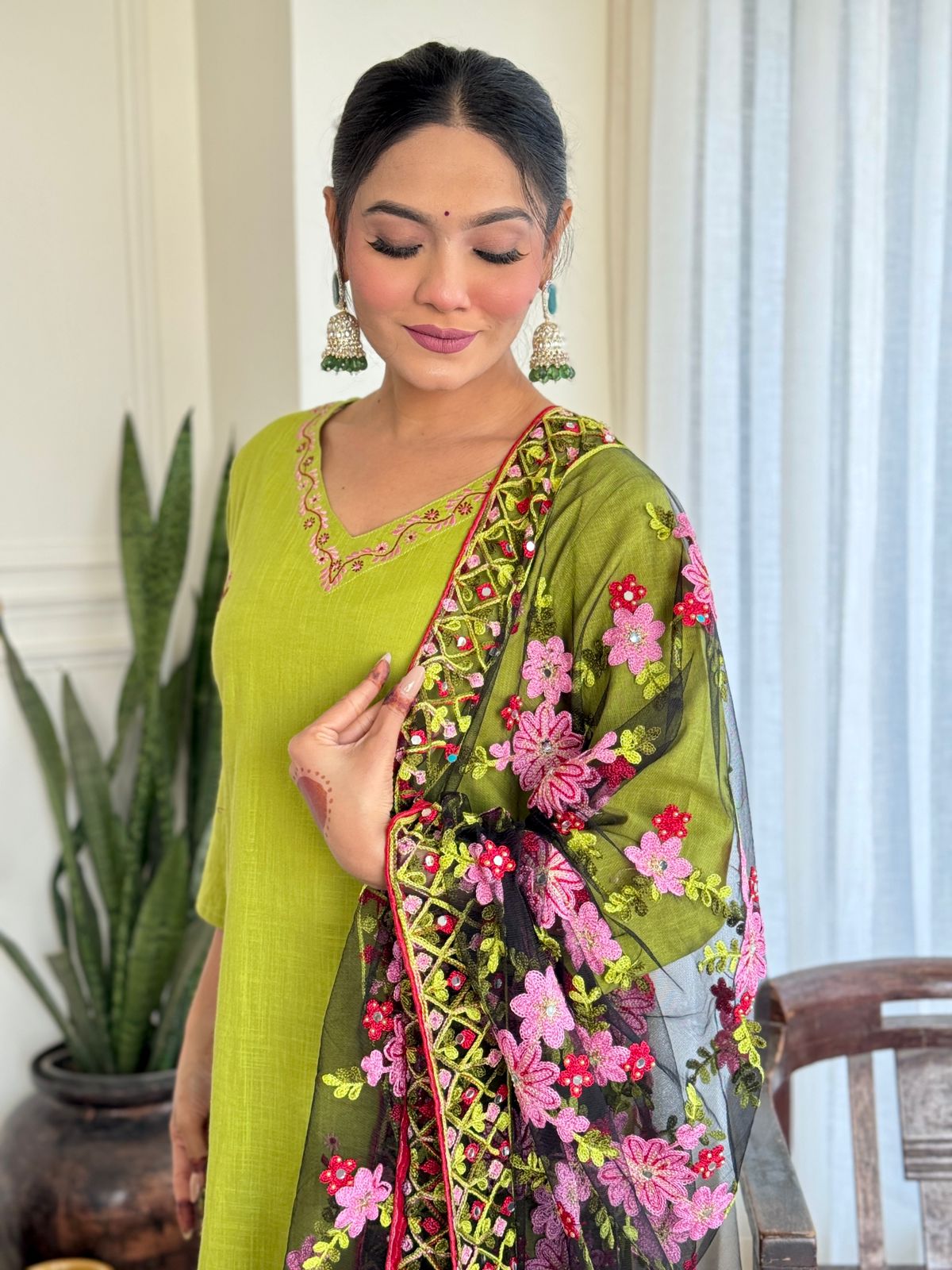 Heavy cotton Party Wear Green Suit