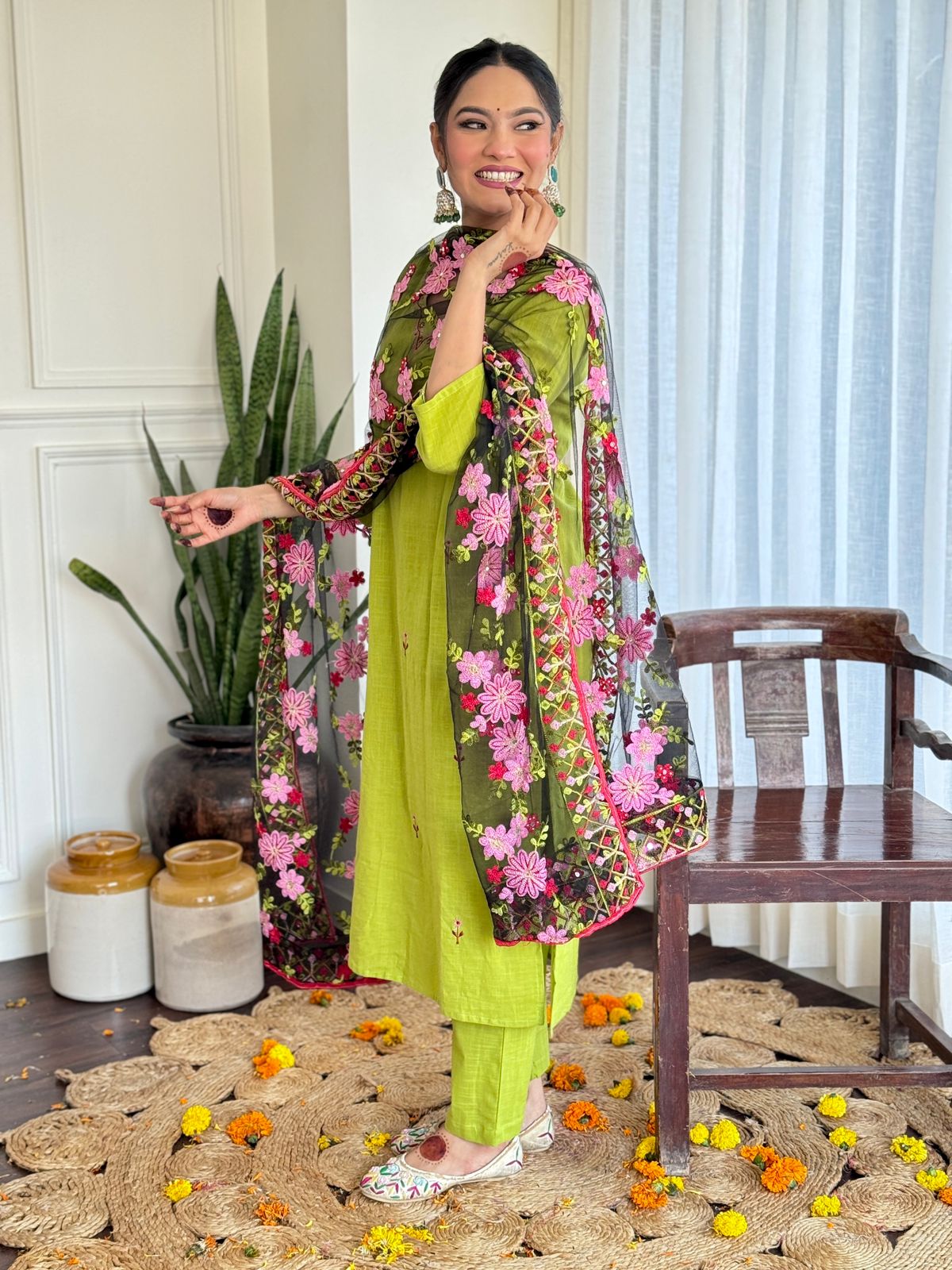 Heavy cotton Party Wear Green Suit