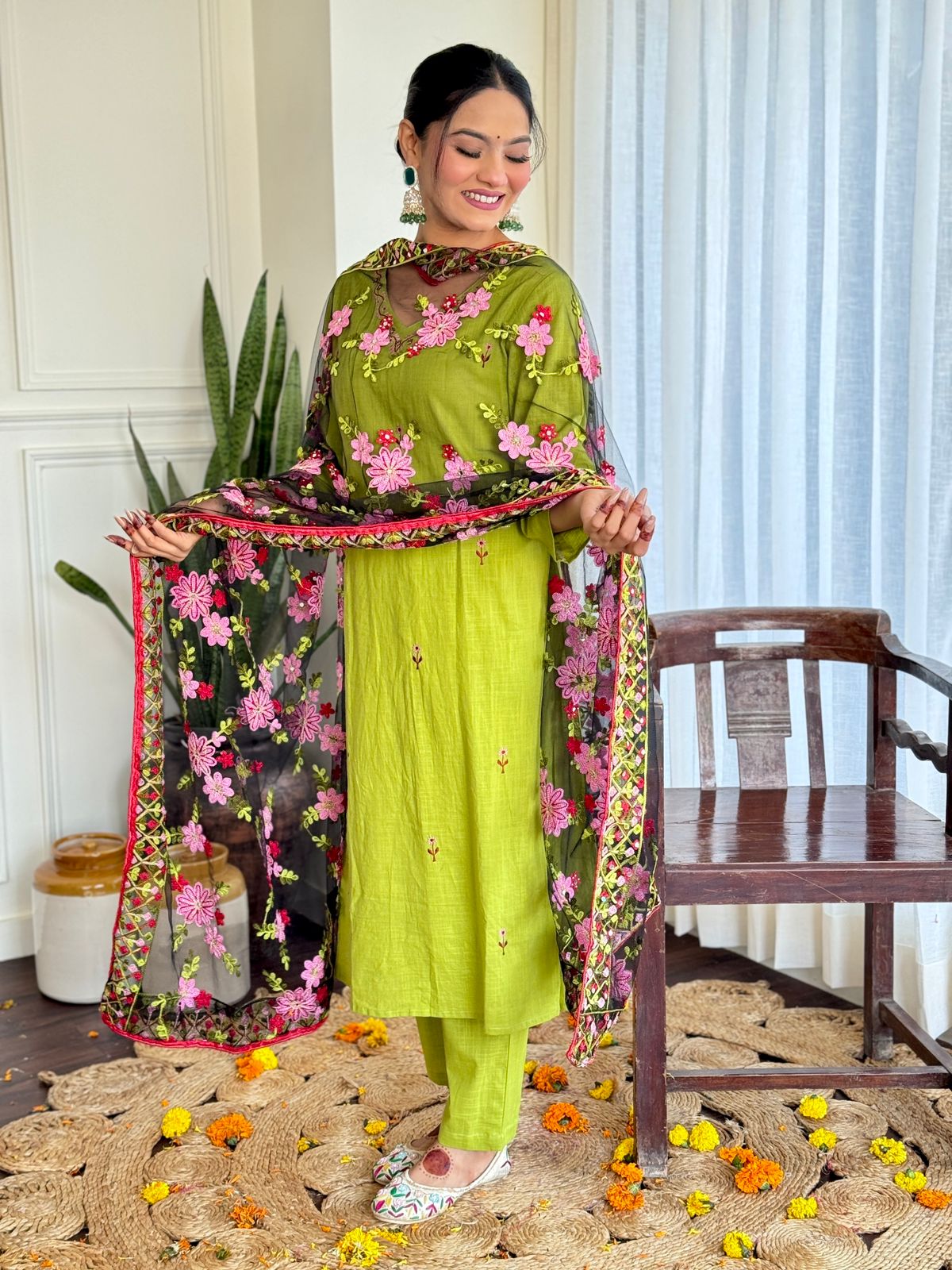 Heavy cotton Party Wear Green Suit