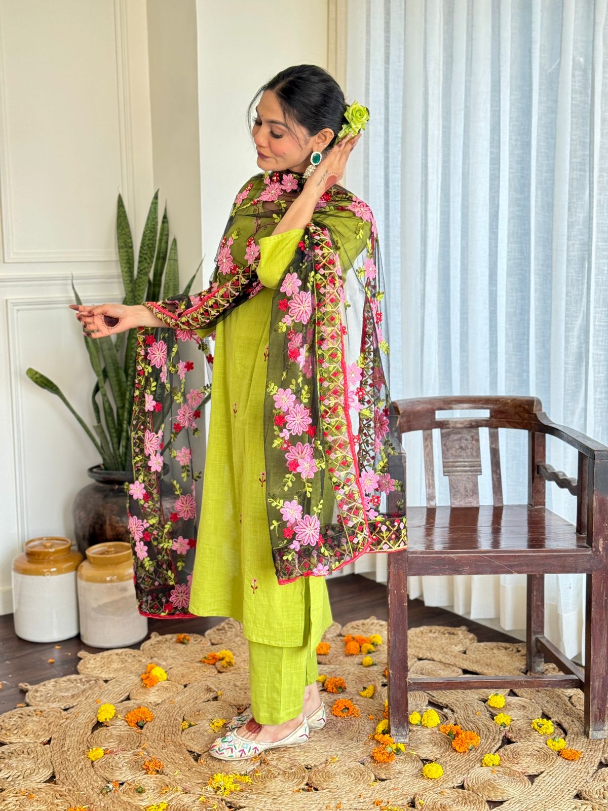 Heavy cotton Party Wear Green Suit