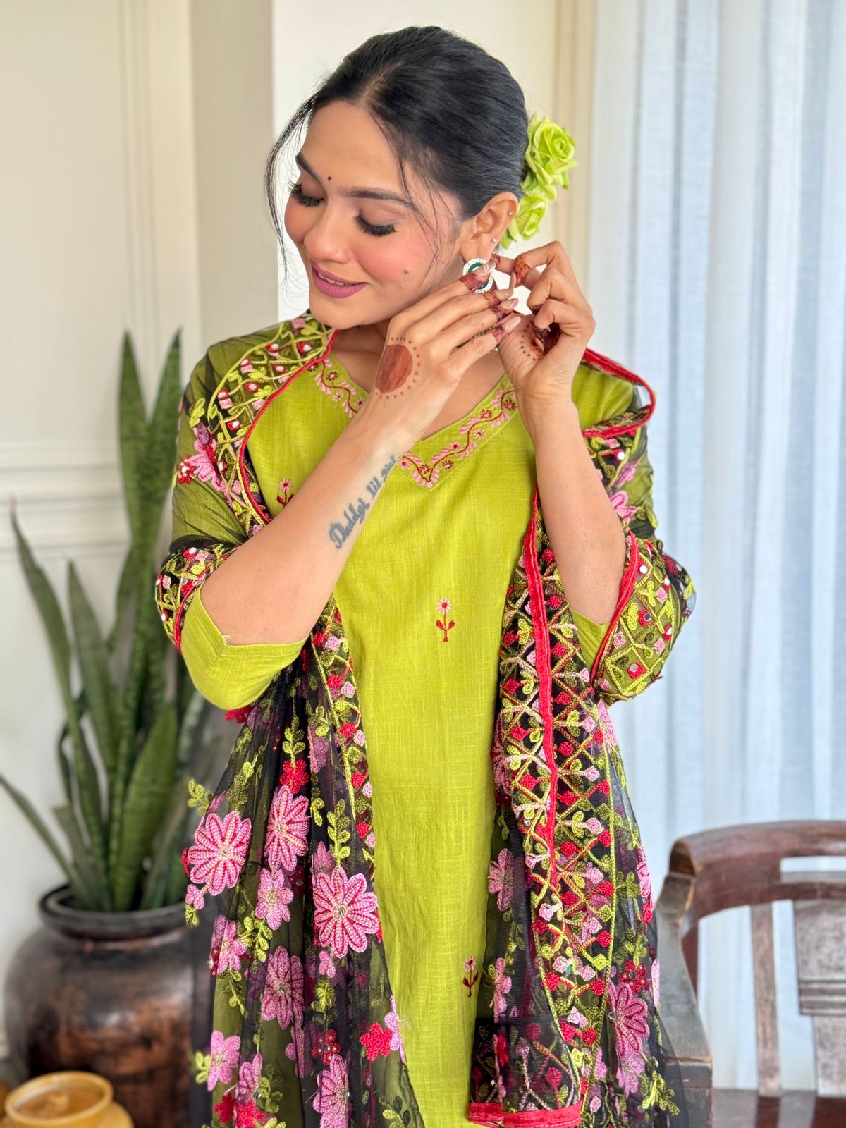 Heavy cotton Party Wear Green Suit