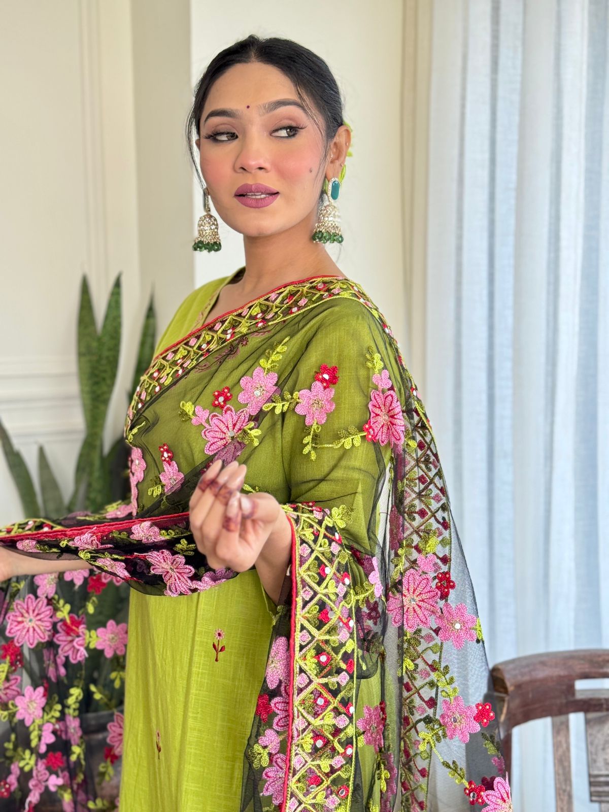 Heavy cotton Party Wear Green Suit