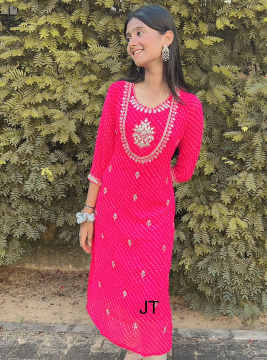 Georgette mothra kurti with gota Patti work